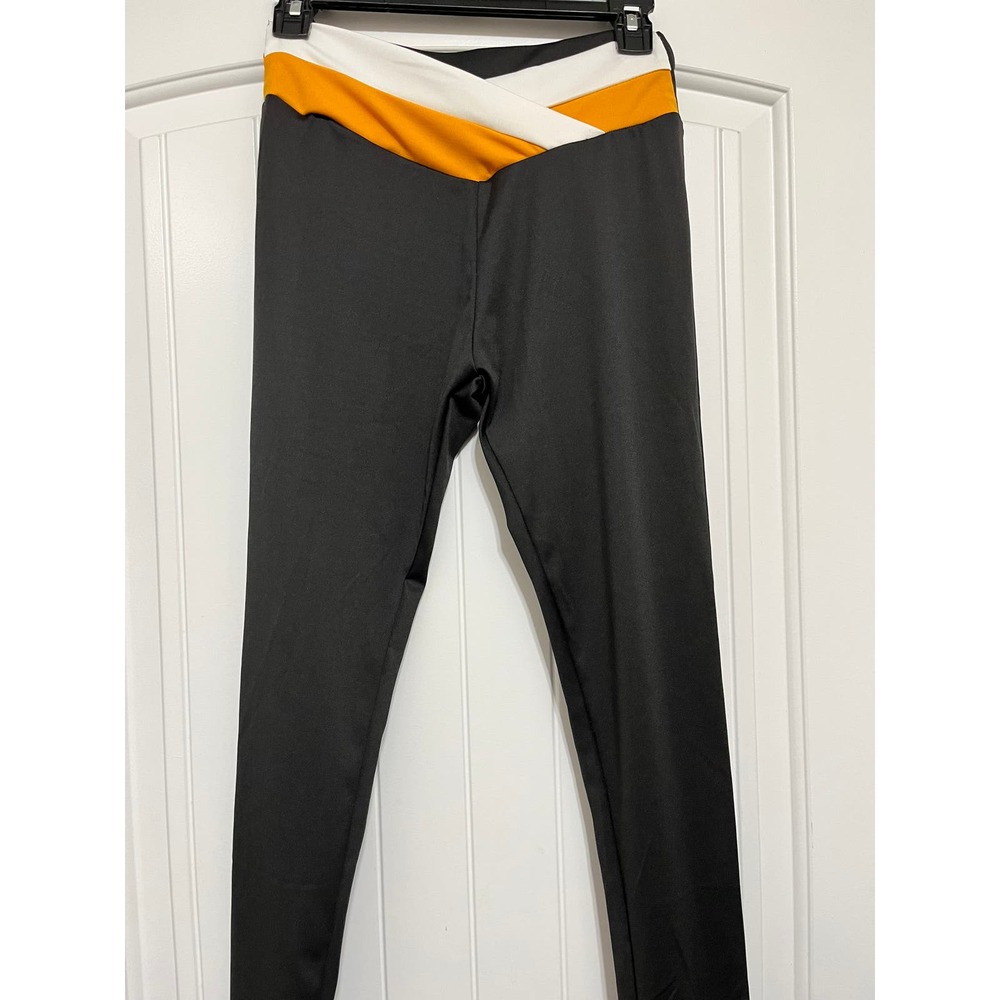 Women's Large Leggings Charcoal / Yellow / White with Stirrups